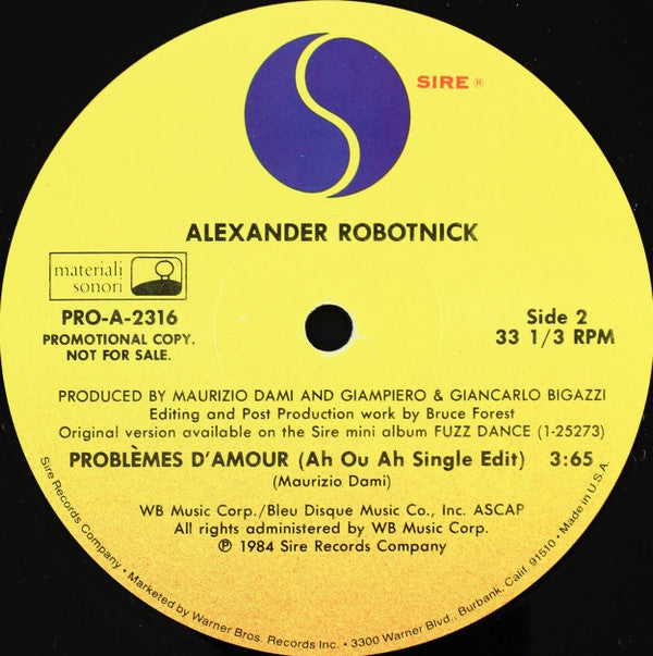 Alexander Robotnick : Problèmes D'Amour (12", Promo)