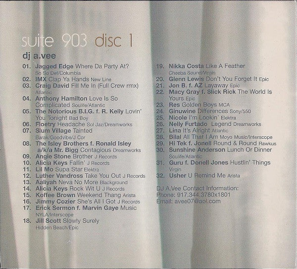 DJ A. Vee & Rich Medina : Suite 903 No.1 (CD, Comp, Mixed, Promo + CD, Comp, Enh, Mixed, Pro)