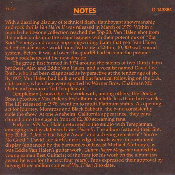 Van Halen : Van Halen II (Album,Reissue,Club Edition)