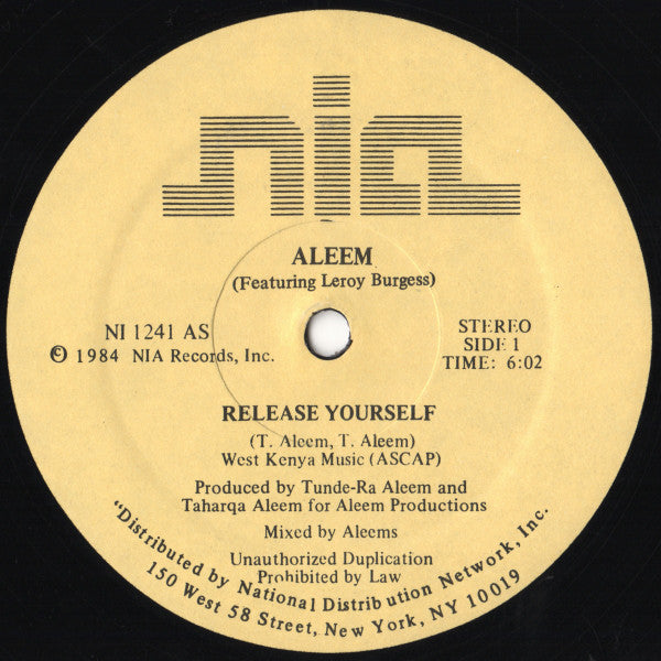 Aleem Featuring Leroy Burgess : Release Yourself (12")