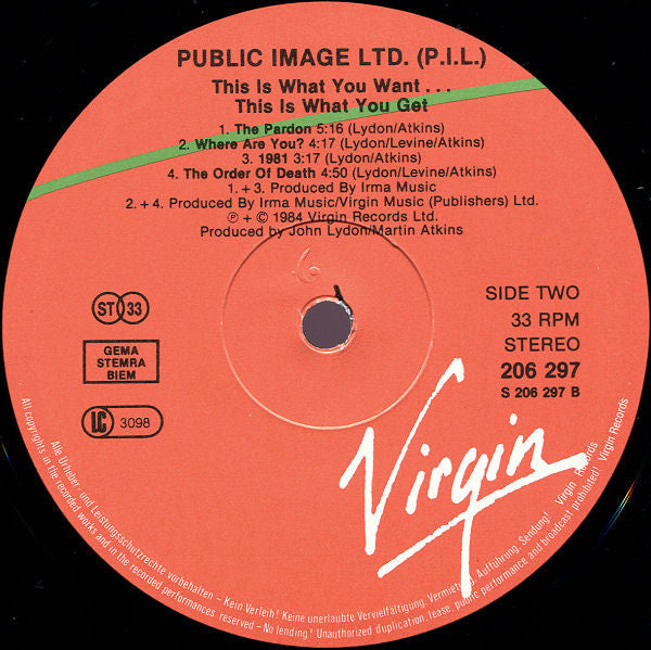 Public Image Ltd.* : This Is What You Want... This Is What You Get (LP, Album, Gre)