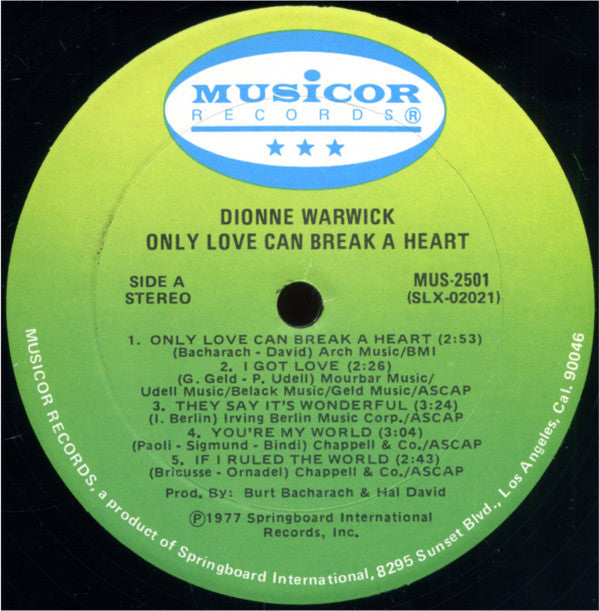 Dionne Warwick : Only Love Can Break A Heart (LP, Comp)