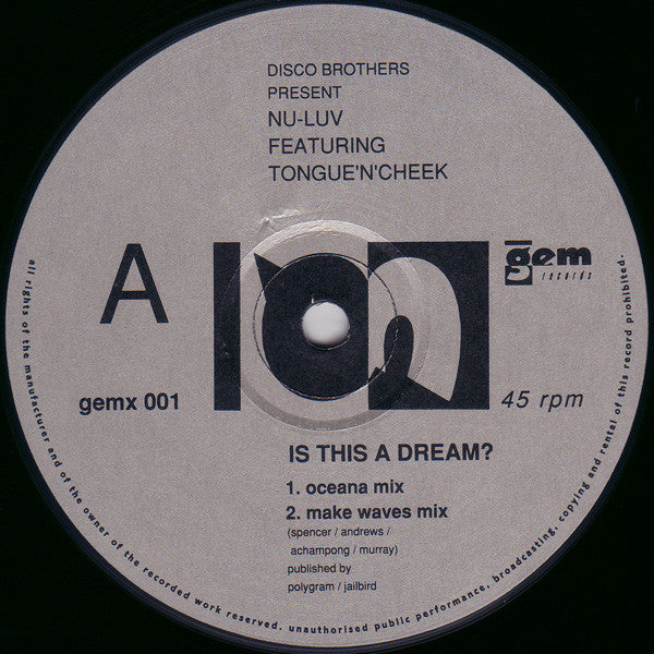 Disco Brothers (2) Present Nu-Luv Featuring Tongue N Cheek : Is This A Dream? / Do It (12",33 ⅓ RPM,45 RPM)