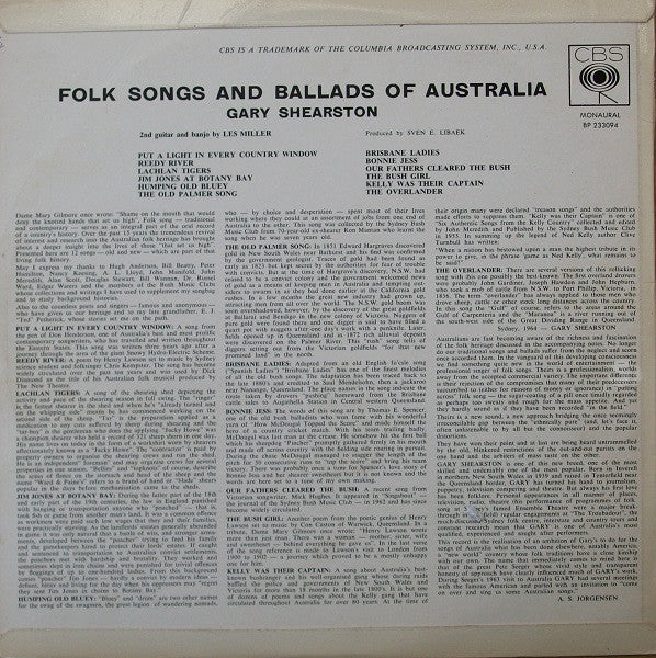 Gary Shearston : Folk Songs & Ballads Of Australia (LP, Mono)