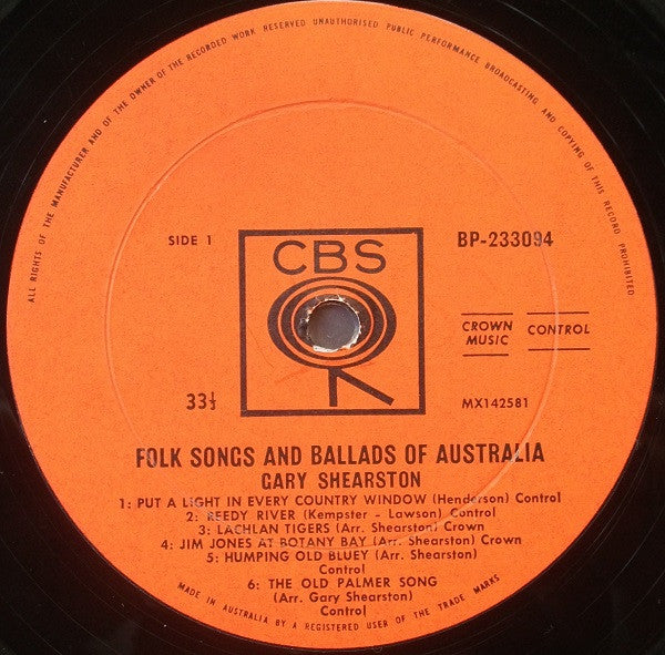 Gary Shearston : Folk Songs & Ballads Of Australia (LP, Mono)