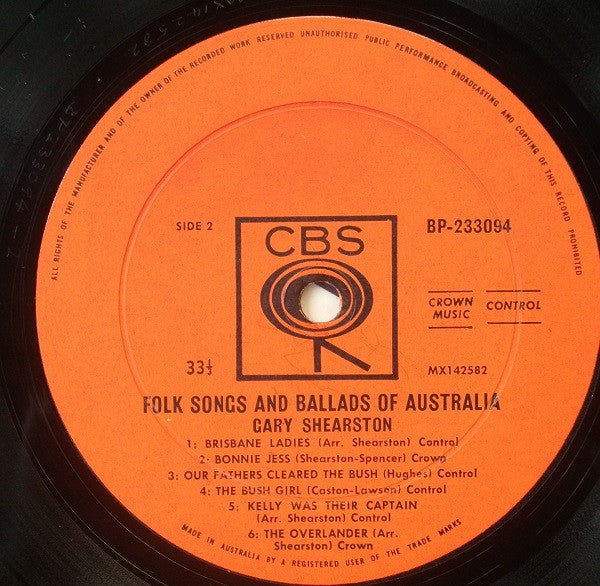 Gary Shearston : Folk Songs & Ballads Of Australia (LP, Mono)