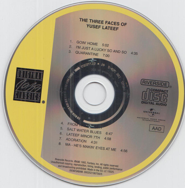 Yusef Lateef : The Three Faces Of Yusef Lateef (CD, Album, RE, RM)