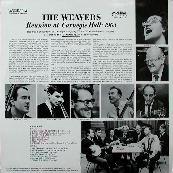 The Weavers : Reunion At Carnegie Hall · 1963 (LP, Album, RE, Ste)