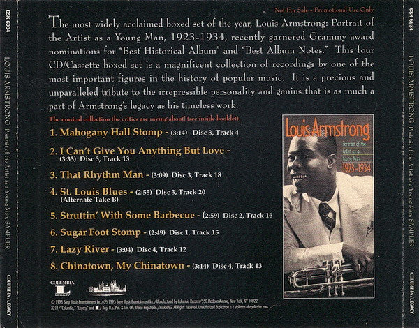 Louis Armstrong : Selection From The Boxed Set: Portrait Of The Artist As A Young Man: 1923-1934 (CD, Smplr)