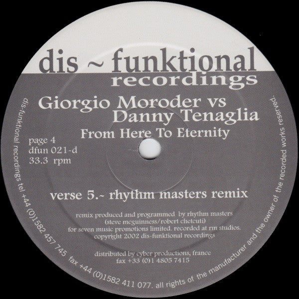 Danny Tenaglia vs. Giorgio Moroder : From Here To Eternity (12",33 ⅓ RPM)