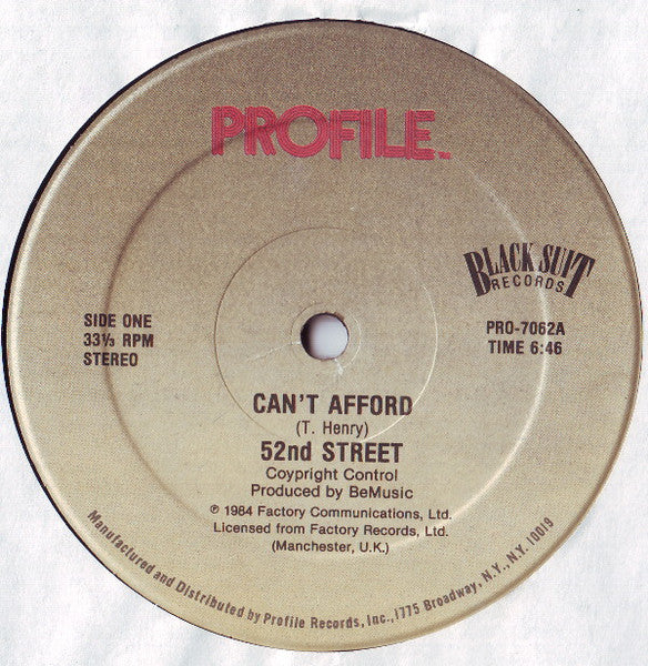 52nd Street : Can't Afford (12")