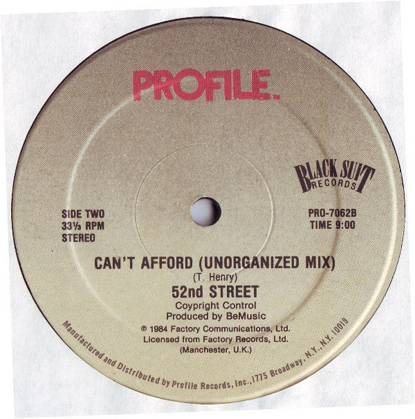 52nd Street : Can't Afford (12")