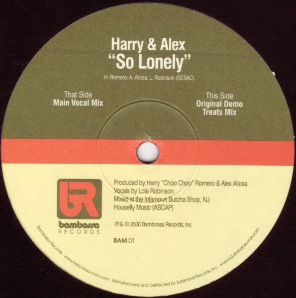 Harry & Alex : So Lonely (12")