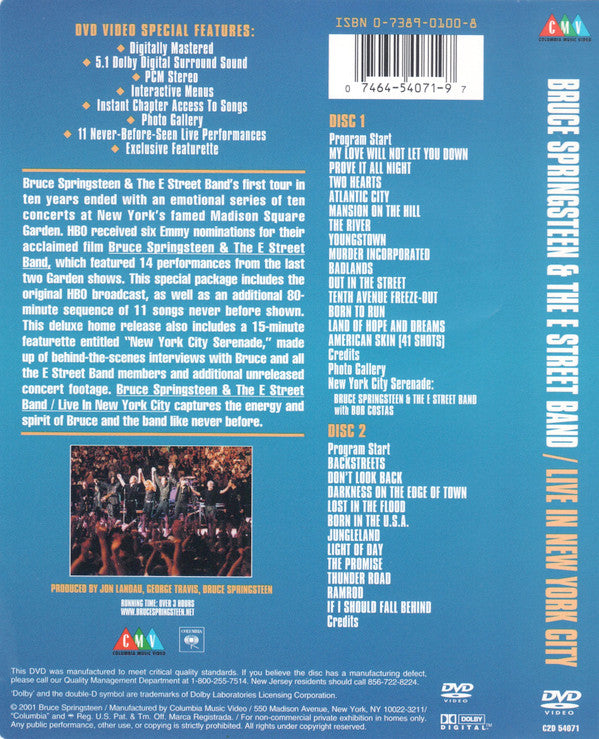 Bruce Springsteen & The E-Street Band : Live In New York City (2xDVD-V, Multichannel, NTSC)