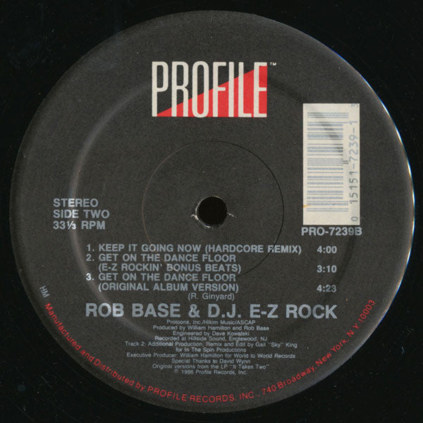 Rob Base & DJ E-Z Rock : Get On The Dance Floor (12")