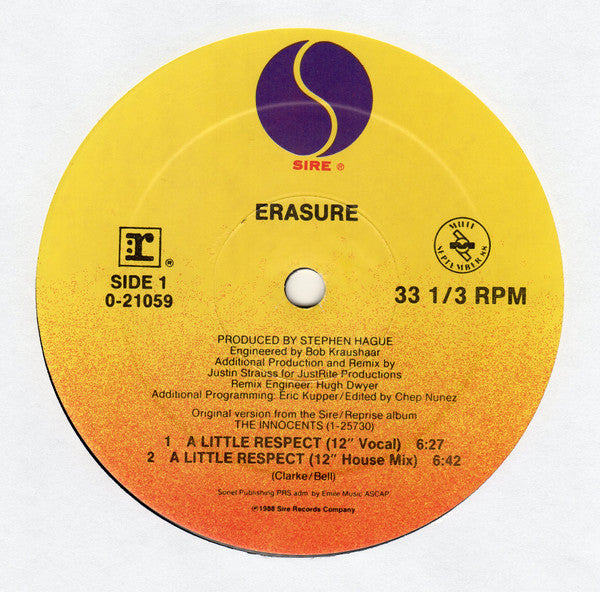 Erasure : A Little Respect (12", Maxi, Spe)