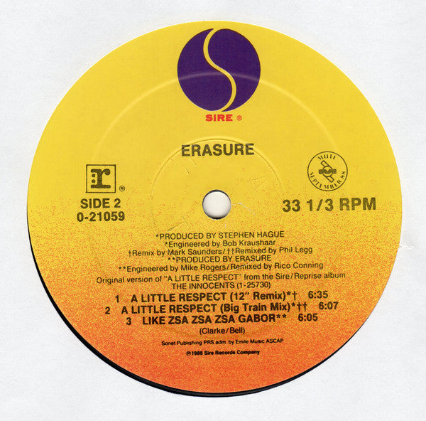 Erasure : A Little Respect (12", Maxi, Spe)