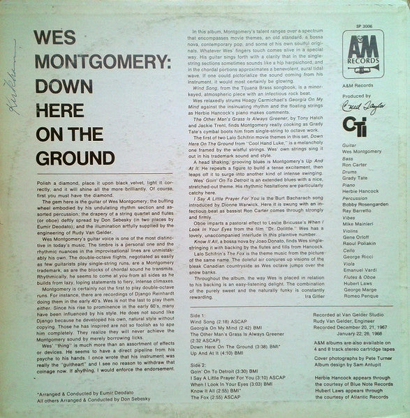 Wes Montgomery : Down Here On The Ground (LP,Album,Stereo)