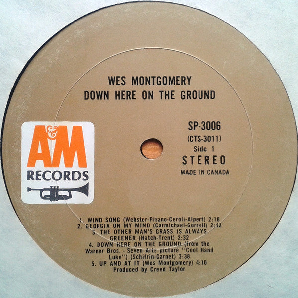 Wes Montgomery : Down Here On The Ground (LP,Album,Stereo)