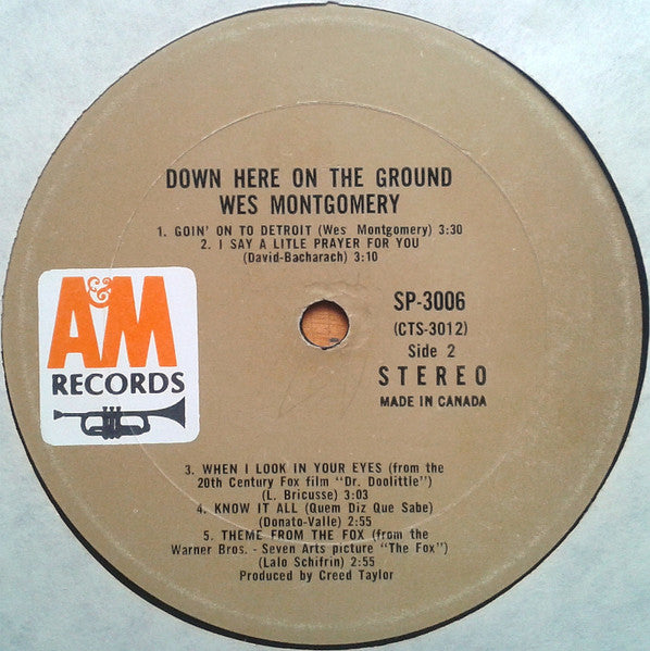 Wes Montgomery : Down Here On The Ground (LP,Album,Stereo)
