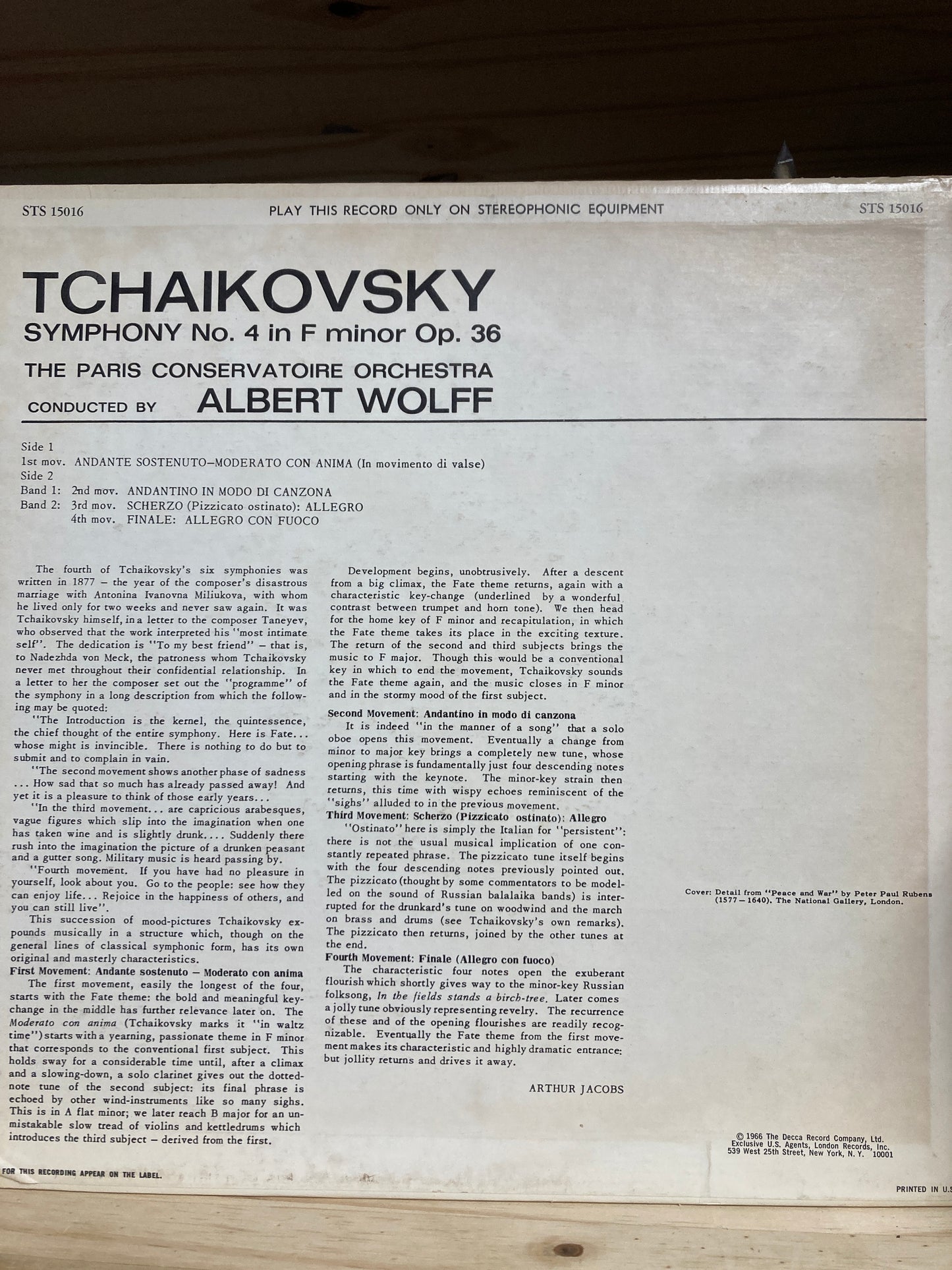 Tchaikovsky, Wolff, Paris Conservatoire Orchestra – Symphony No. 4 - 12" LP