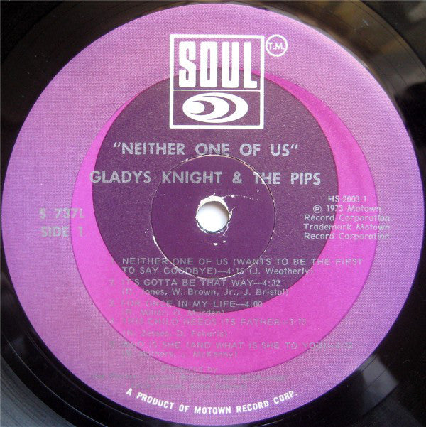 Gladys Knight & The Pips* : Neither One Of Us (LP, Album, Emb)