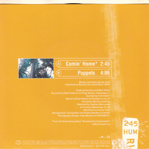 Hum (2) : Comin' Home b/w Puppets (7", Single, Promo)