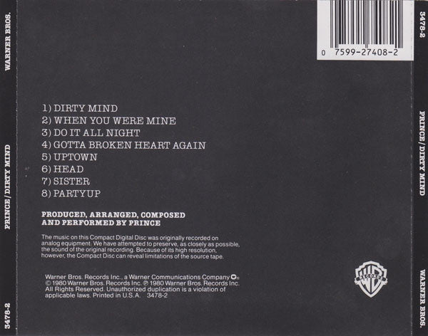 Prince : Dirty Mind (CD, Album, RE, WEA)