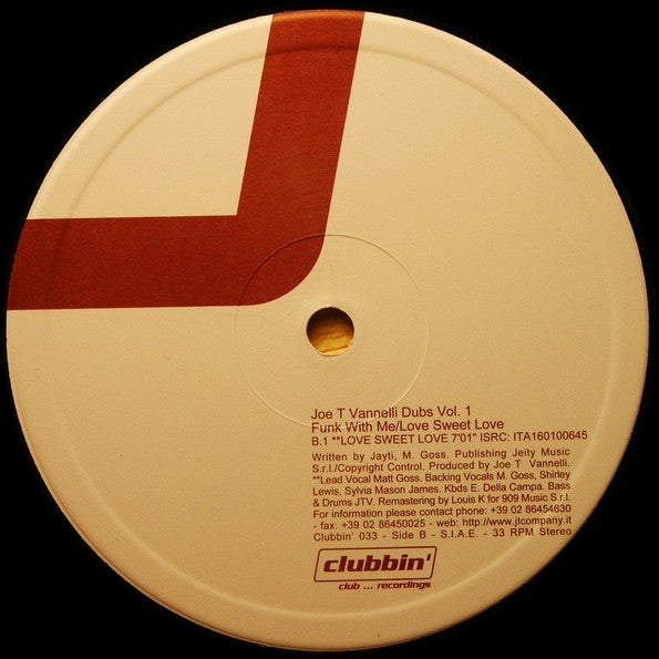 Joe T. Vannelli : Dubs Vol. 1 (Funk With Me / Love Sweet Love) (12")