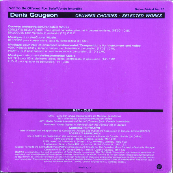 Denis Gougeon : Portrait Musical / Musical Portrait (7", Single, Gat)