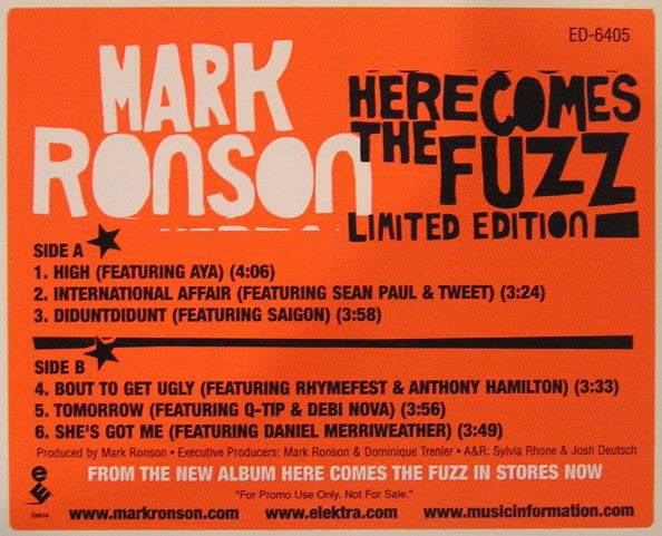 Mark Ronson : Here Comes The Fuzz (12", Ltd, Promo, Smplr)