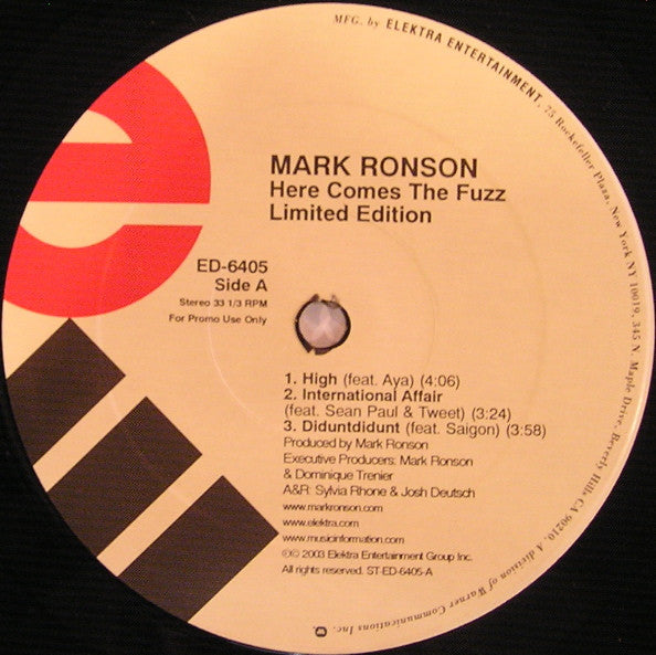 Mark Ronson : Here Comes The Fuzz (12", Ltd, Promo, Smplr)