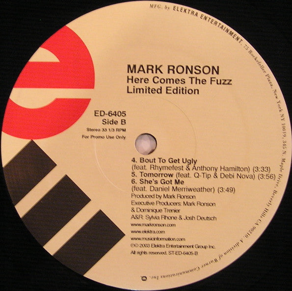 Mark Ronson : Here Comes The Fuzz (12", Ltd, Promo, Smplr)