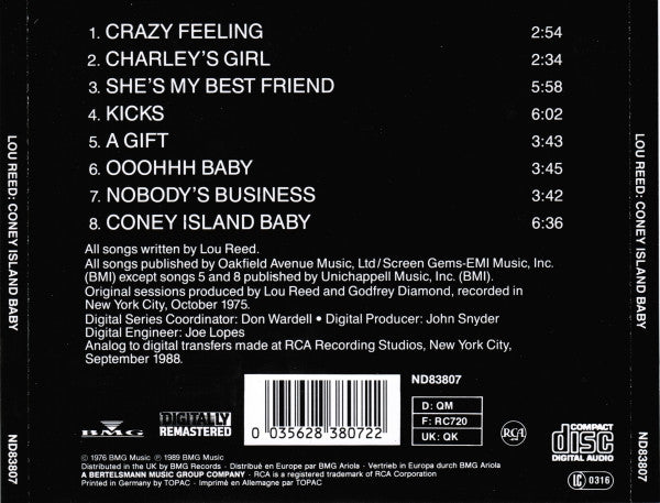 Lou Reed : Coney Island Baby (CD, Album, RE, RM, RP)