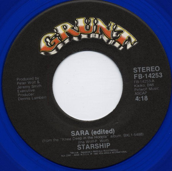 Starship (2) : Sara  (7", Single, Blu)