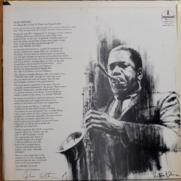 John Coltrane : A Love Supreme (LP, Album, RE, Gat)
