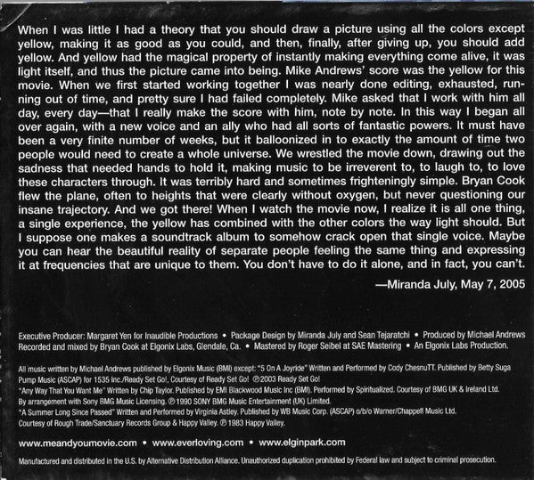 Michael Andrews : Me And You And Everyone We Know (CD, Album, Dig)
