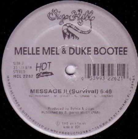Grandmaster Flash & The Furious Five Feat. Melle Mel & Duke Bootee / Melle Mel & Duke Bootee : White Lines (Don't Do It) / Message II (Survival) (12",33 ⅓ RPM)