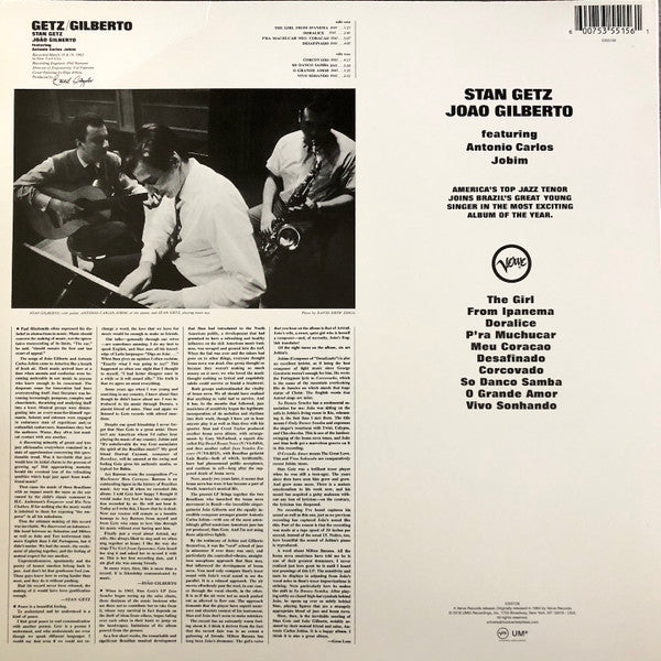 Stan Getz / Joao Gilberto* Featuring Antonio Carlos Jobim : Getz / Gilberto (LP, Album, RE, RP)