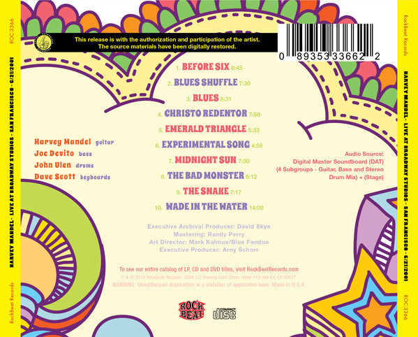 Harvey Mandel : Live At Broadway Studios · San Francisco (CD, Album)