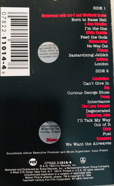 Various : Airheads (Original Soundtrack Album) (Cass, Album, Comp, Dol)