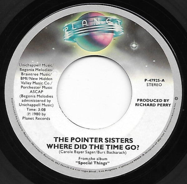 Pointer Sisters : Where Did The Time Go? (7", Single)