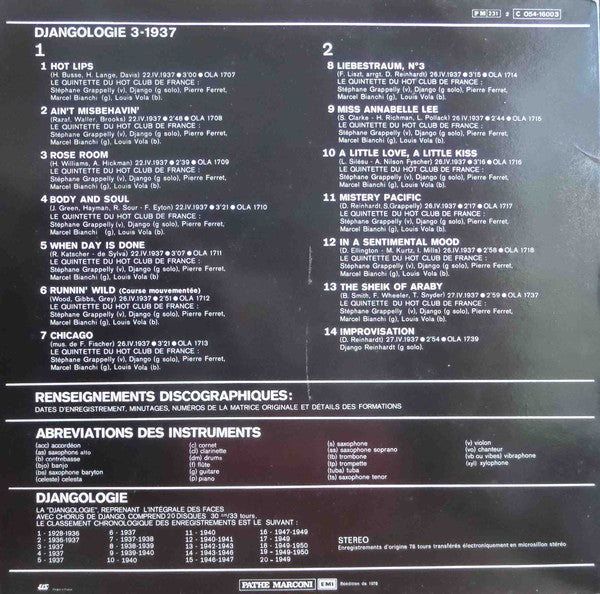 Django Reinhardt : Djangologie 3 (1937) (LP, Comp, RE, PM )