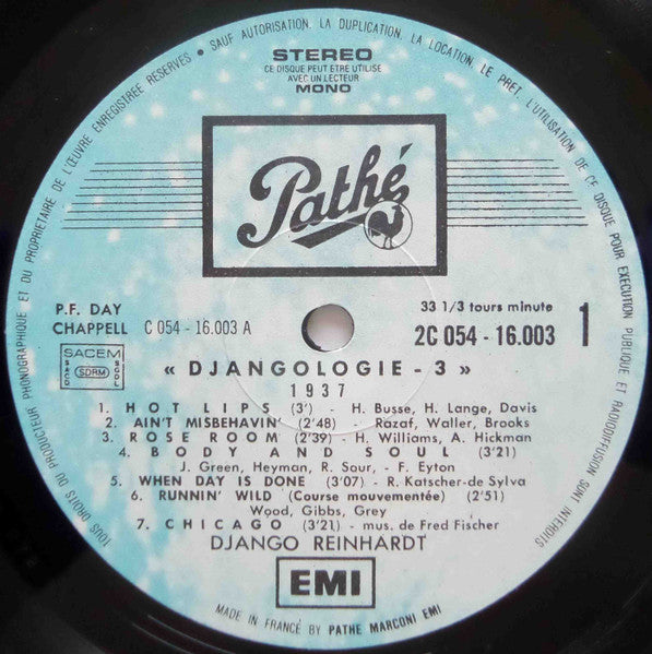 Django Reinhardt : Djangologie 3 (1937) (LP, Comp, RE, PM )