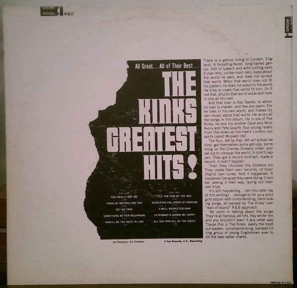 The Kinks : The Kinks Greatest Hits! (LP, Comp, Mono, San)