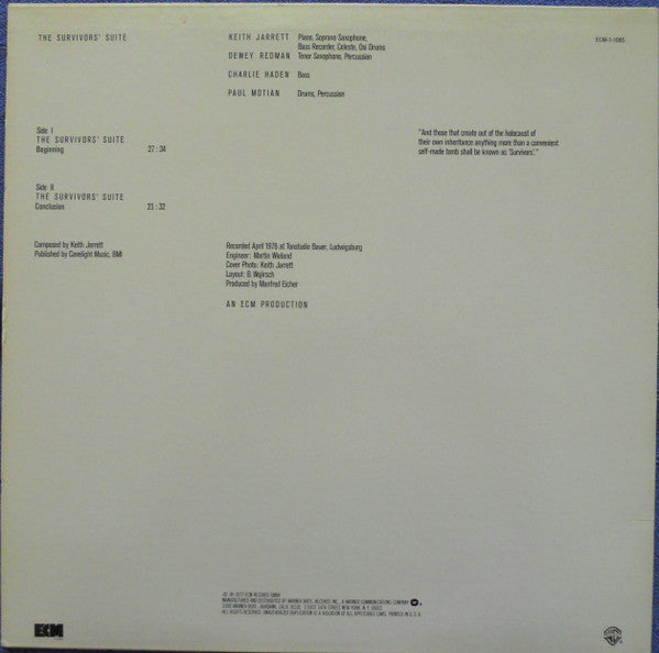 Keith Jarrett : The Survivors' Suite (LP, Album, Wak)