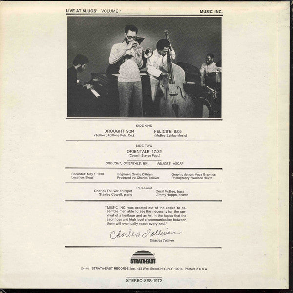 Music Inc : Live At Slugs' Volume 1 (LP, Album)