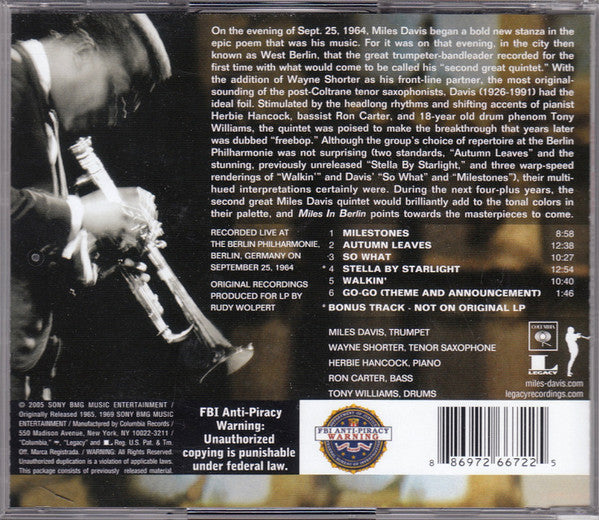 Miles Davis : Miles In Berlin (CD, Album, RE, RM)