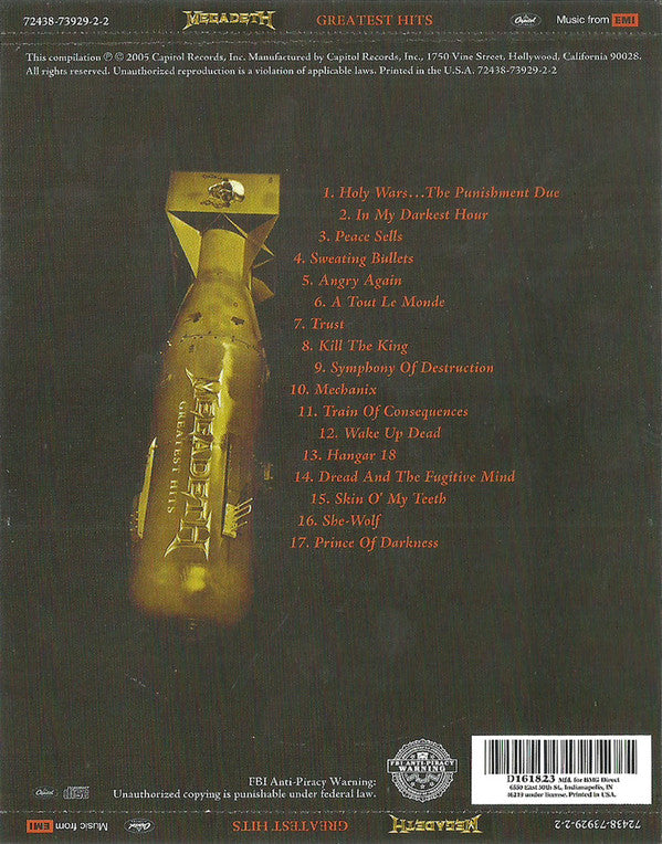 Megadeth : Greatest Hits - Back To The Start (CD, Comp, Club, RM)