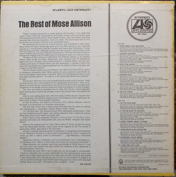 Mose Allison : The Best Of Mose Allison (LP, Comp, RE, Pre)